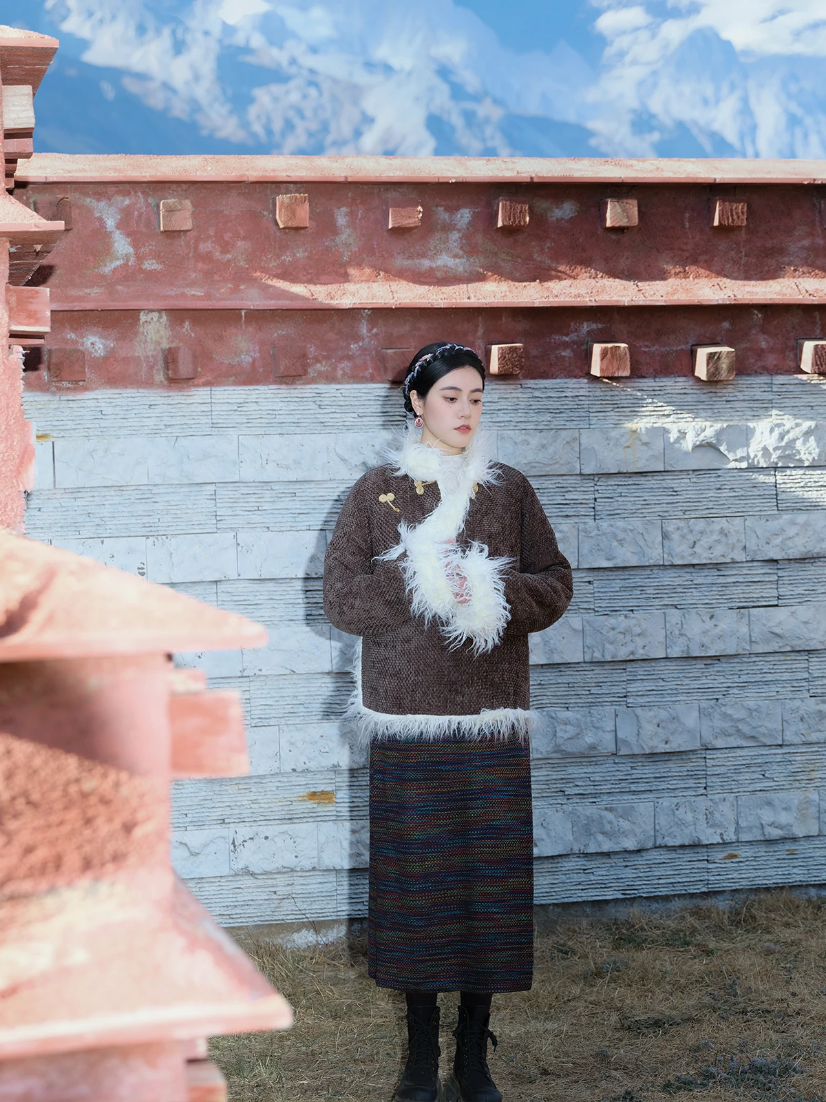 Woven Texture Thickened Tibetan Winter Clothes Cotton-Padded Nomadic Style Travel Warm Coat