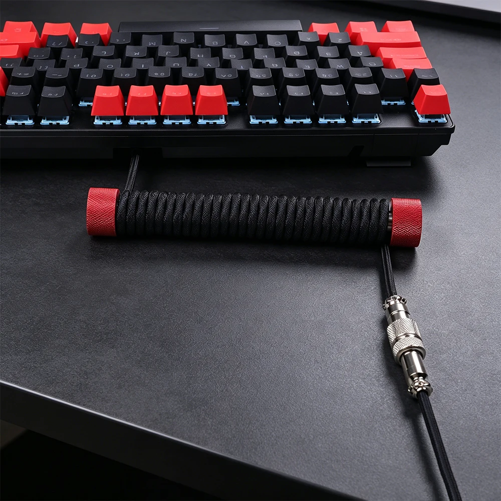 Gaming Keyboard Cable Detachable Aviator Coiled Type-C to USB Cable for Mechanical Keyboard High-Speed Stable Connection | White