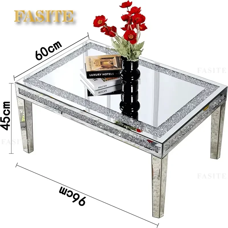 Modern Luxury Mirror Coffee Table Basse Crushed Diamond Furniture Mirrored Table for Living Room New Design Tea Table
