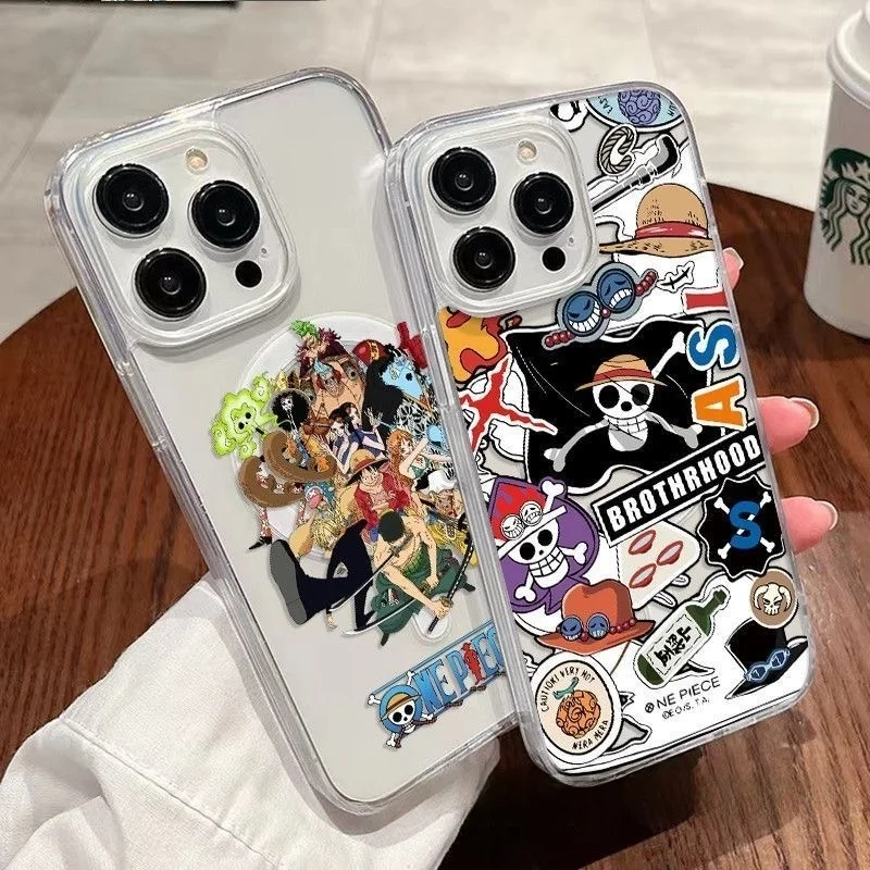 

Japan Cute Anime O-One P-Piece Luffy Magsafe Wireless Charge Case For iPhone 11 12 13 14 15 16 Pro Max Plus Magnetic Cover