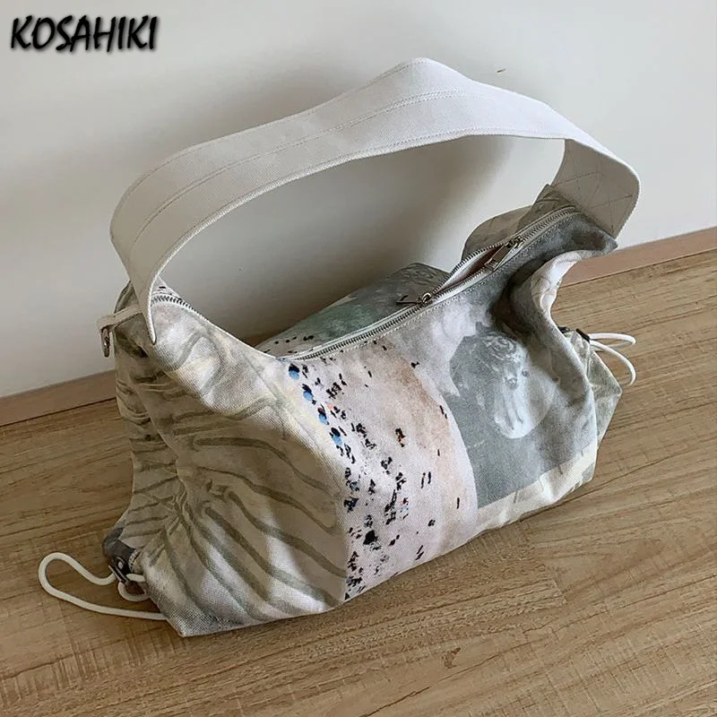 2024 High-capacity Fashion Crossbody Bags Korean Vintage Personality Print Tote Bag Y2k Aesthetic Harajuku Shoulder  Women