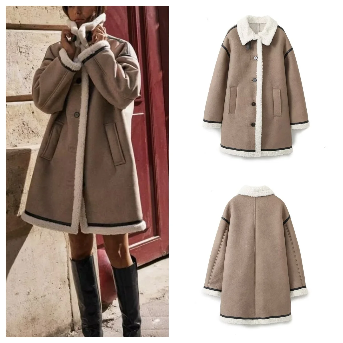 Autumn and winter new style lapel single-breasted long fur all-in-one coat jacket female temperament versatile warm top