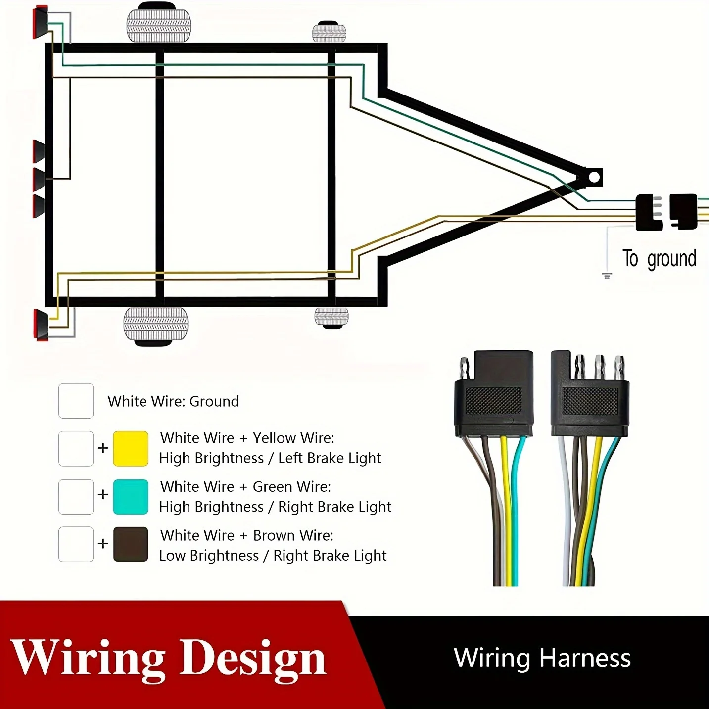 4-Pin USA Style Hitch Light Trailer Wiring Harness Extender - Heavy-Duty PVC Material, 36V Operating Voltage, Rear Mount, Room