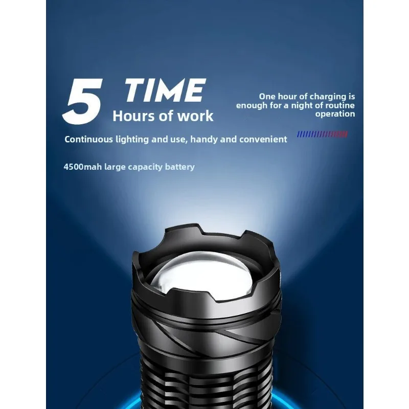 Rechargeable P50 Tactical Flashlight: White Laser, COB Side Light, Zoom Searchlight, Digital Display, Portable Outdoor Patrol