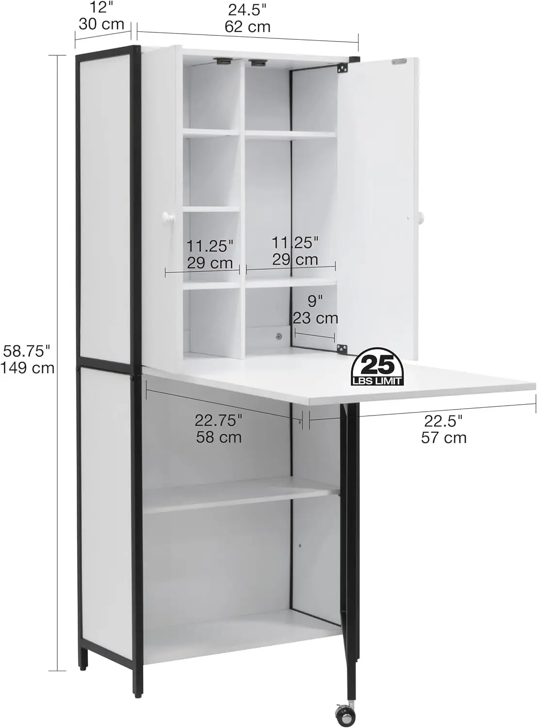 Nähen Sie den gebrauchs fertigen Mehrzweck schrank 58.75 "hoch mit Klapp deckel für Handwerk, Büro oder Näh schrank, Holzkohle/Weiß