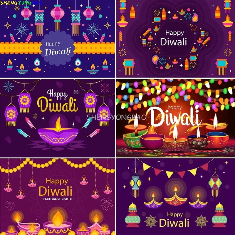 

Indian Pooja Diwali Photography Backdrops India Traditional Deepavali Candle Marigold Wedding Birthday Background DI02