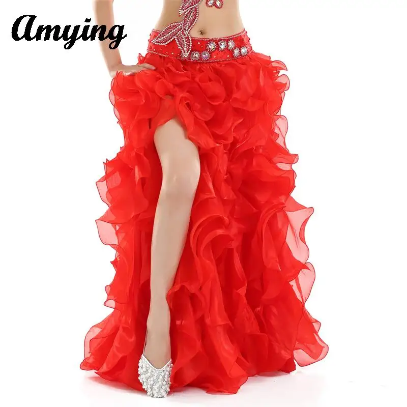 

New Women Belly Dance Pengpeng Skirt Curled Edge Skirt Luxury Performance Skirt Oriental Dance Gypsy Split Open Leg Dance Skirt