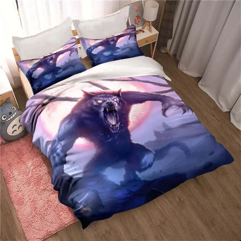 

Werewolf pattern three-piece set, bedroom bed family suit, children's room exquisite quilt cover pillowcase, beautiful gift