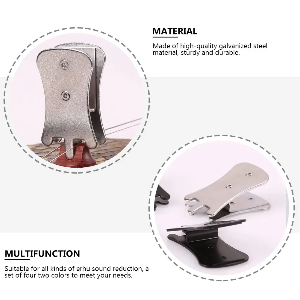 

4 pcs Erhu Mute Clips Galvanized Steel Durable Simple Design Easy Install For All Huqin Noise Reduction Assorted Colors Erhu