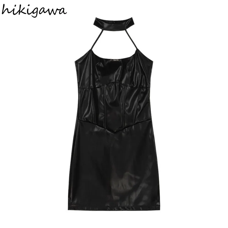 Sexy Dress for Women Black Temperament Robe Femme 2023 Vestidos De Mujer Streetwear Harajuku PU Summer Bodycon Mini Dresses