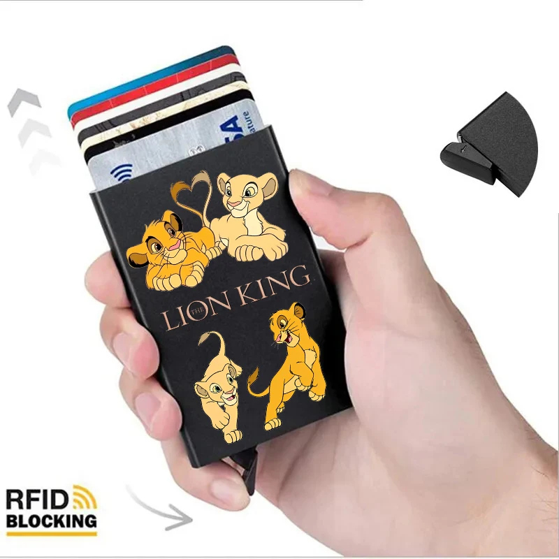 الأسد الملك تتفاعل المحفظة الذكية حامل بطاقة معدنية رقيقة ضئيلة الرجال النساء محافظ المنبثقة محفظة سوداء صغيرة Vallet 6 بطاقات Walets