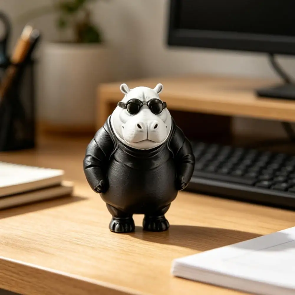Gangster Hippo Ornament Funny Hippo Figurine 3d Printed Sculpture Hippopotamus Statue with Sunglasses Novelty for Home for Home