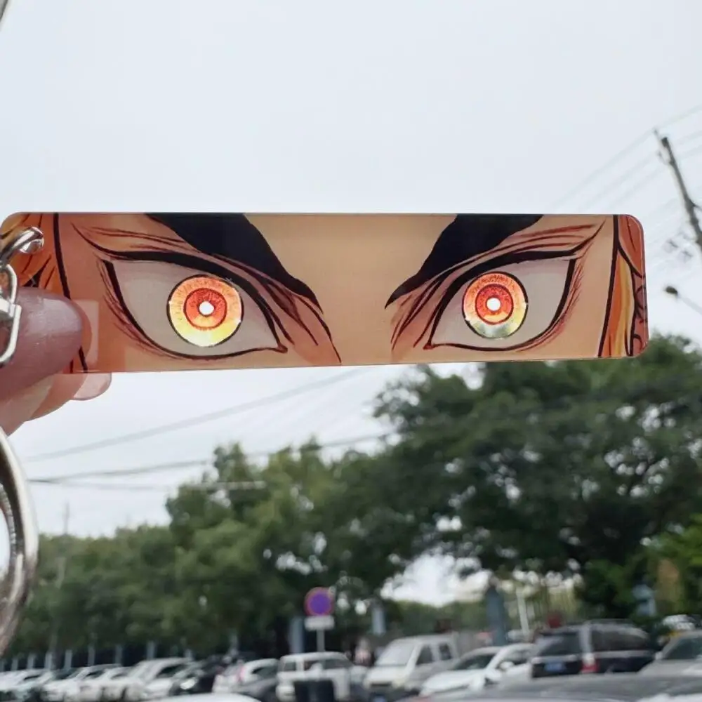 Chaveiro Demon Slayer Acrílico Rengoku Kyoujurou Olhos Brilhantes Retangular Dupla Face Padrão Mochila Pingente Presente de Natal