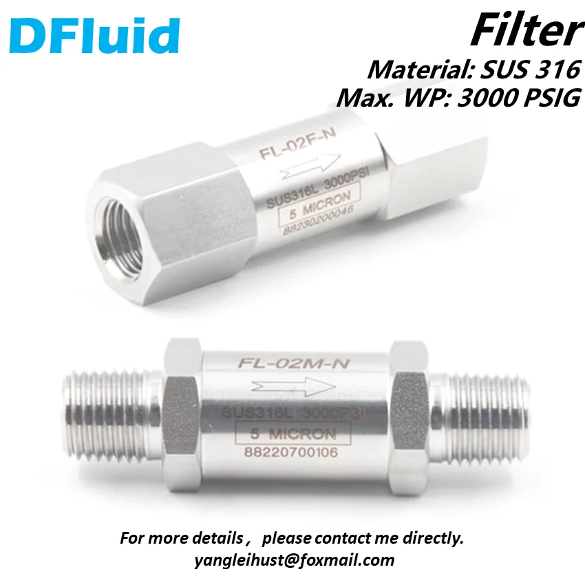 

Stainless Steel 316 In-Line Filter 3000psig High Pressure Female NPT Male NPT 1/8" 1/4" 3/8" 1/2" Connection replace Swagelok