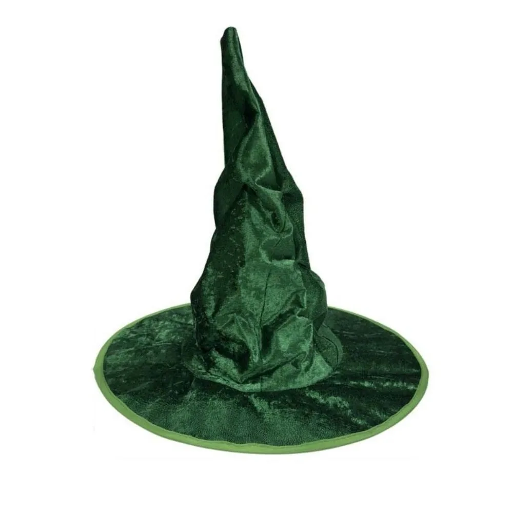 Steel Wire Framed Velvet Witch Hat Shapeable Non Woven Base Wired Wizard Cap Wrinkled Texture Fade Resistant Ruched Pointy Hat