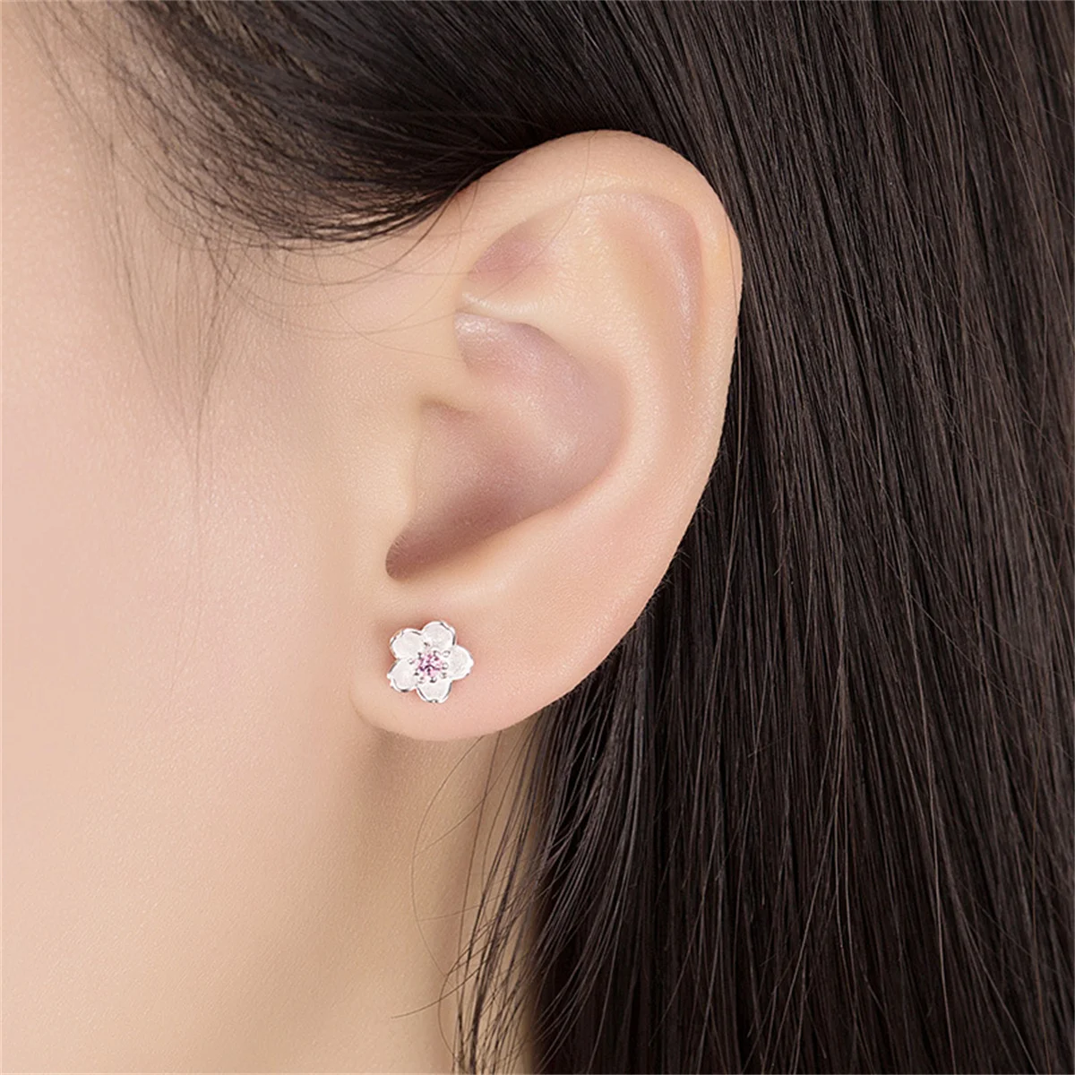 Korean Romantic Cherry Blossoms Flower Tassel Earrings For Women Girls Sweet Pink Zircon Shell Flower Earring Wedding Jewelry