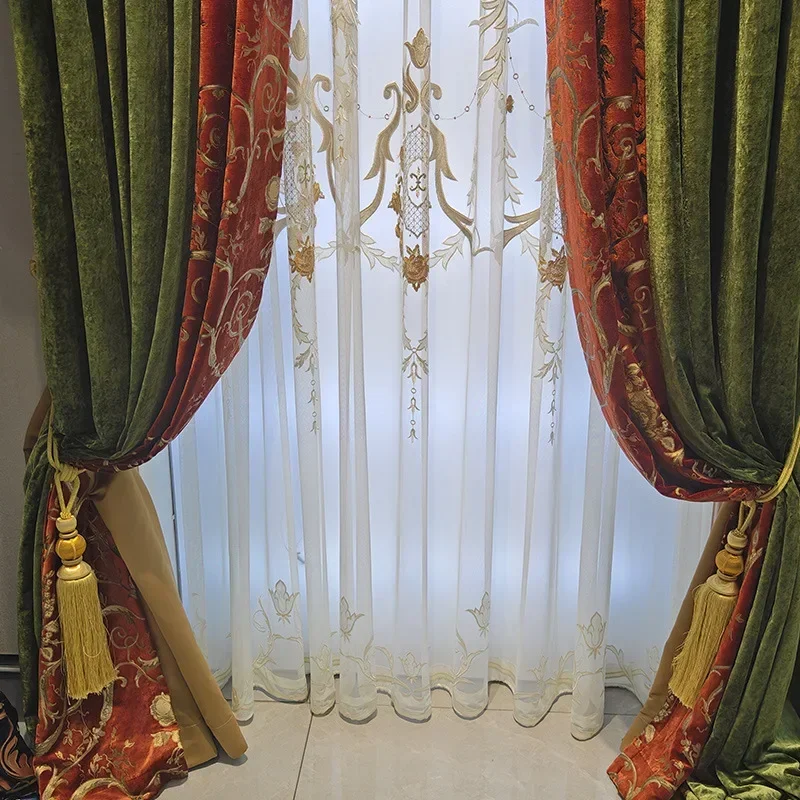 

European-style Curtains Luxury High-end Living Room Bedroom High Blackout Embroidery Tassel Bedroom Light Luxury Floor