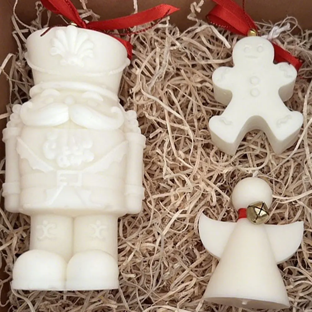 3 uds 3D soldado gordo hombre de jengibre Ángel silicona vela perfumada molde DIY fiesta de Navidad resina decoración de yeso recuerdo hecho a mano