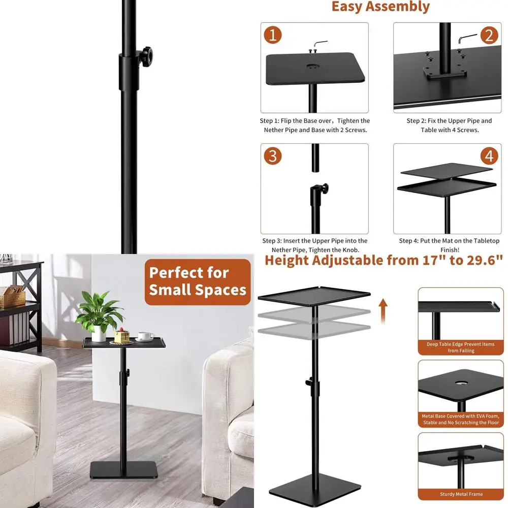 

Adjustable Height Metal Side Table for Living Room, Compact Tray Table with Matte Black Finish, Ideal for Small Spaces and Indoo