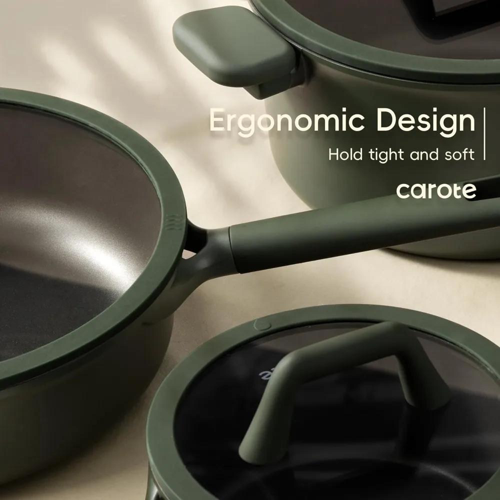 Set di pentole antiaderenti da 19 pezzi, set di pentole e padelle antiaderenti, set di pentole da cucina, pentole a induzione premium, pentole verdi, frittate