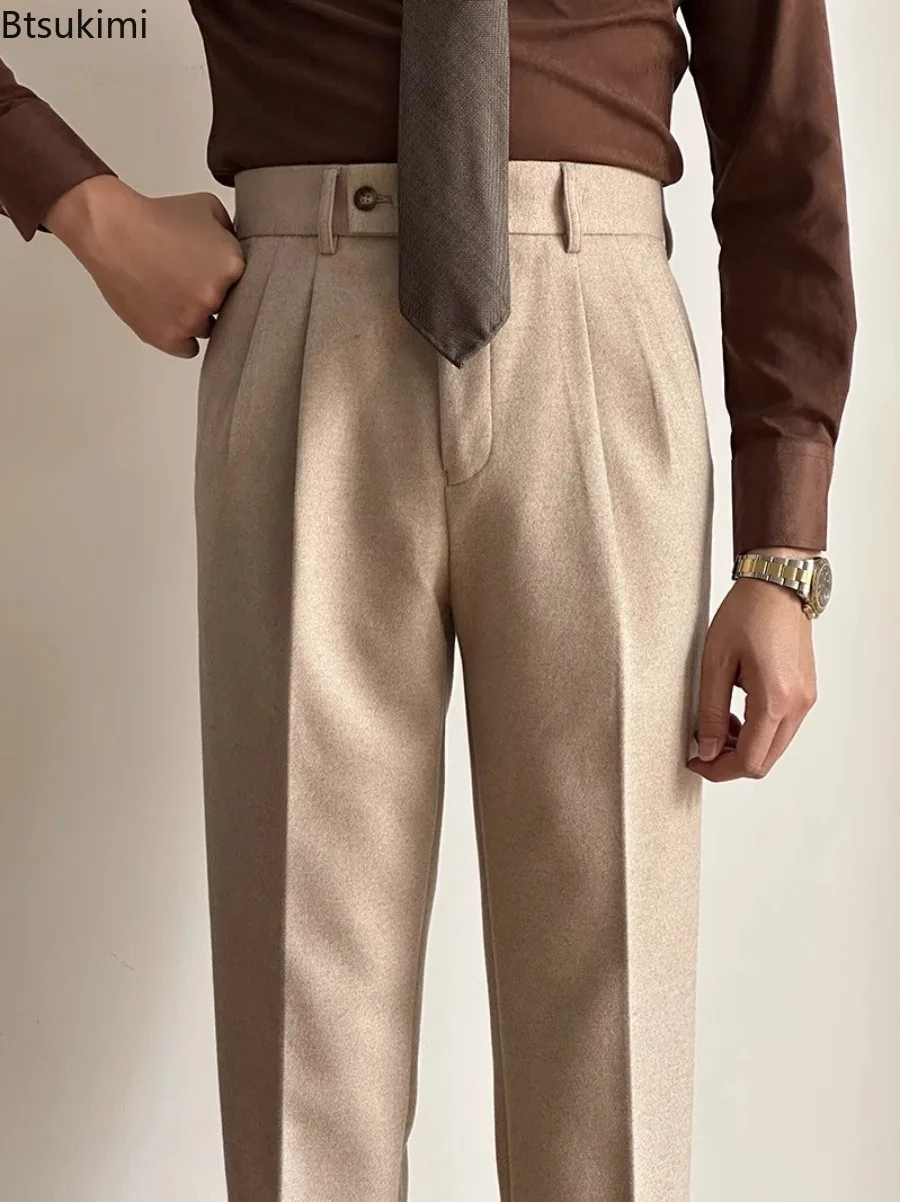 

New Men's Light Mature British Retro Pants Business Casual Slim Fit Straight Leg Pants Solid Color Versatile Trousers for Men