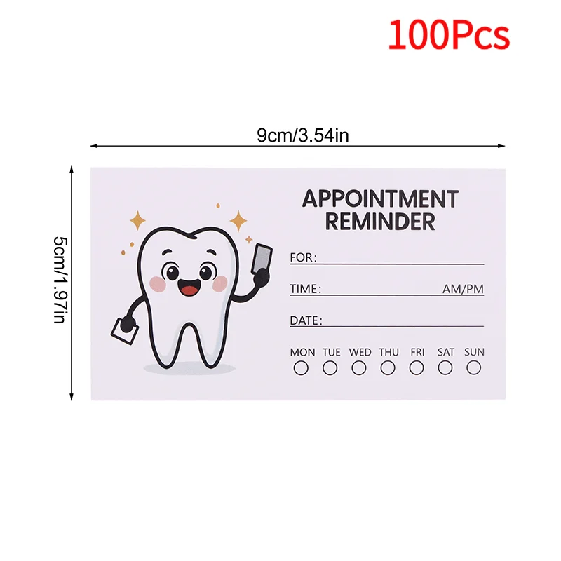 100Pcs Cute Tooth Design Dental Appointment Reminder Cards Professional Patient Notification Cards With Checkboxes Time & Date.