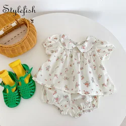 summer ins baby girl clothes baby clothing set suit short sleeve Floral Top + bread pants female baby 2-piece set