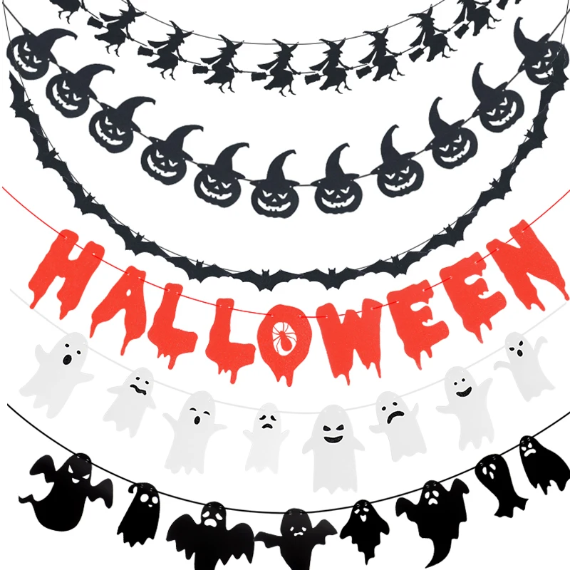 Happy Halloween Banner Paper Garlands Bloody Pumpkin Bat Ghost Hanging Bunting For Halloween Party Home Decoration Horror Props