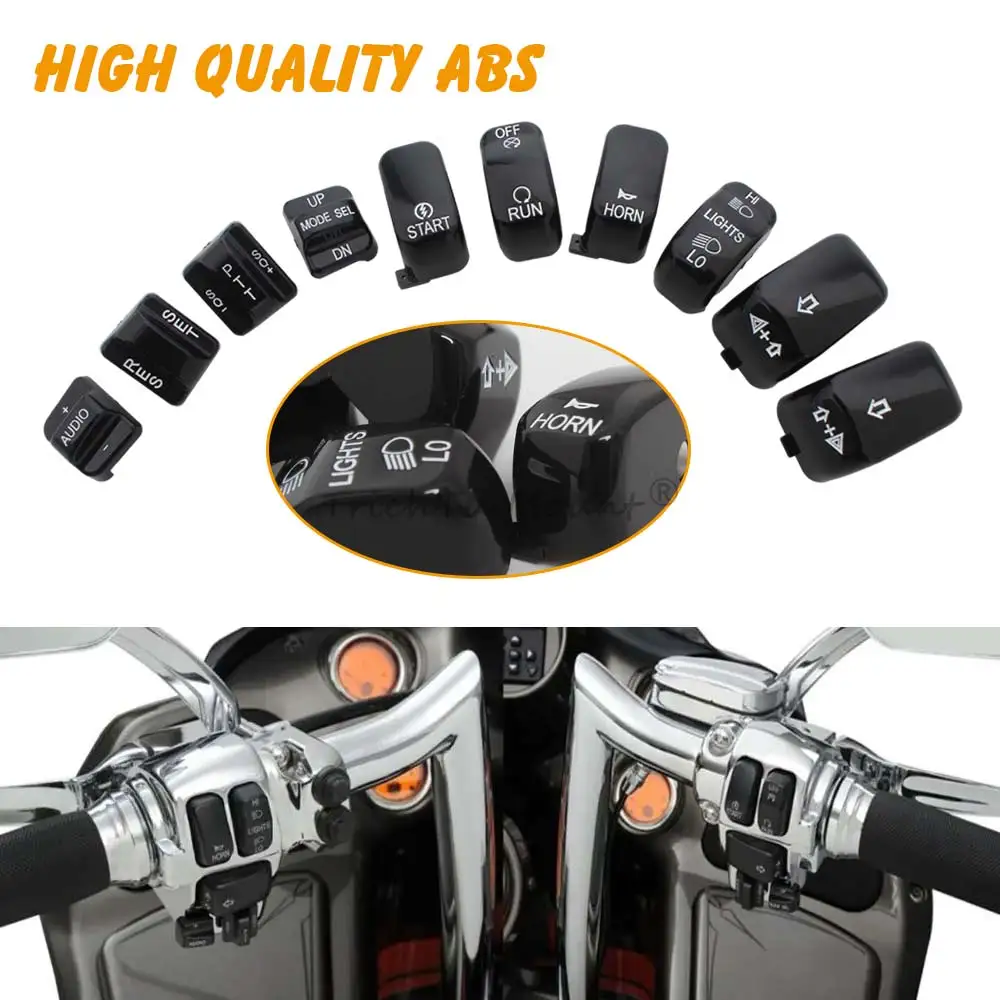 For Harley Road King Electra Street Glide 1996-2013 Motorcycle Handlebar Hand Control Button Switch Caps Cover Chrome/Black