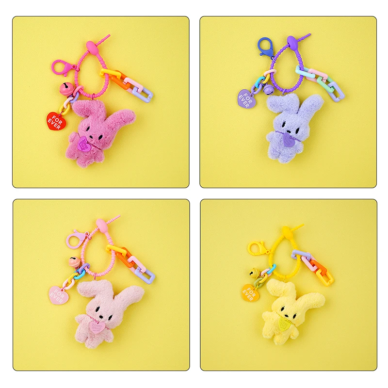 Kawaii Plush Rabbit Keychain Lovely Cartoon Bunny Heart Keyring Cute Bag Pendant Car Key Holder For Girl Gifts