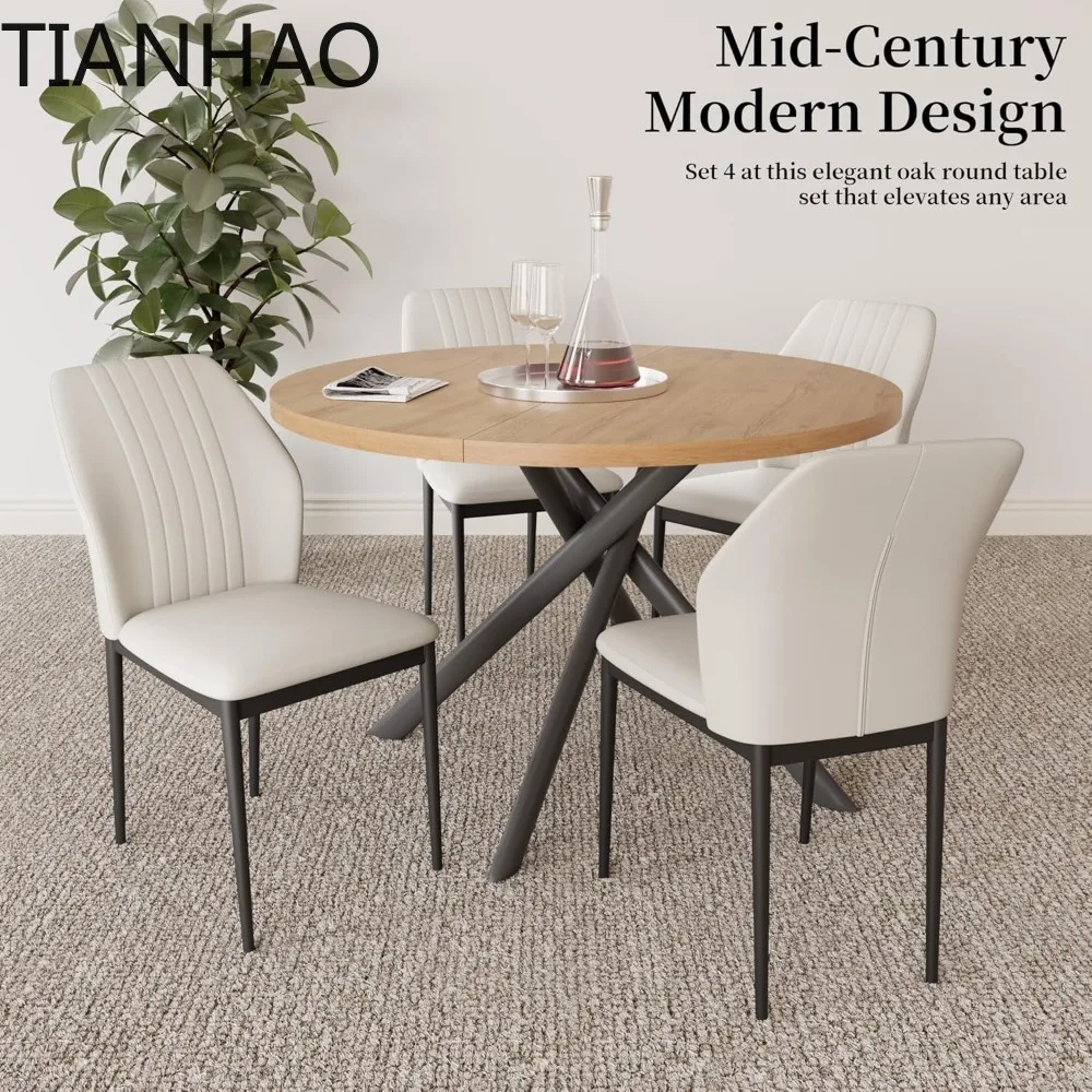 45.3 Inch Round Dining Table Set for 4, Mid Century Modern Small Kitchen Coffee Set for Dining Room Kitchen Apartment