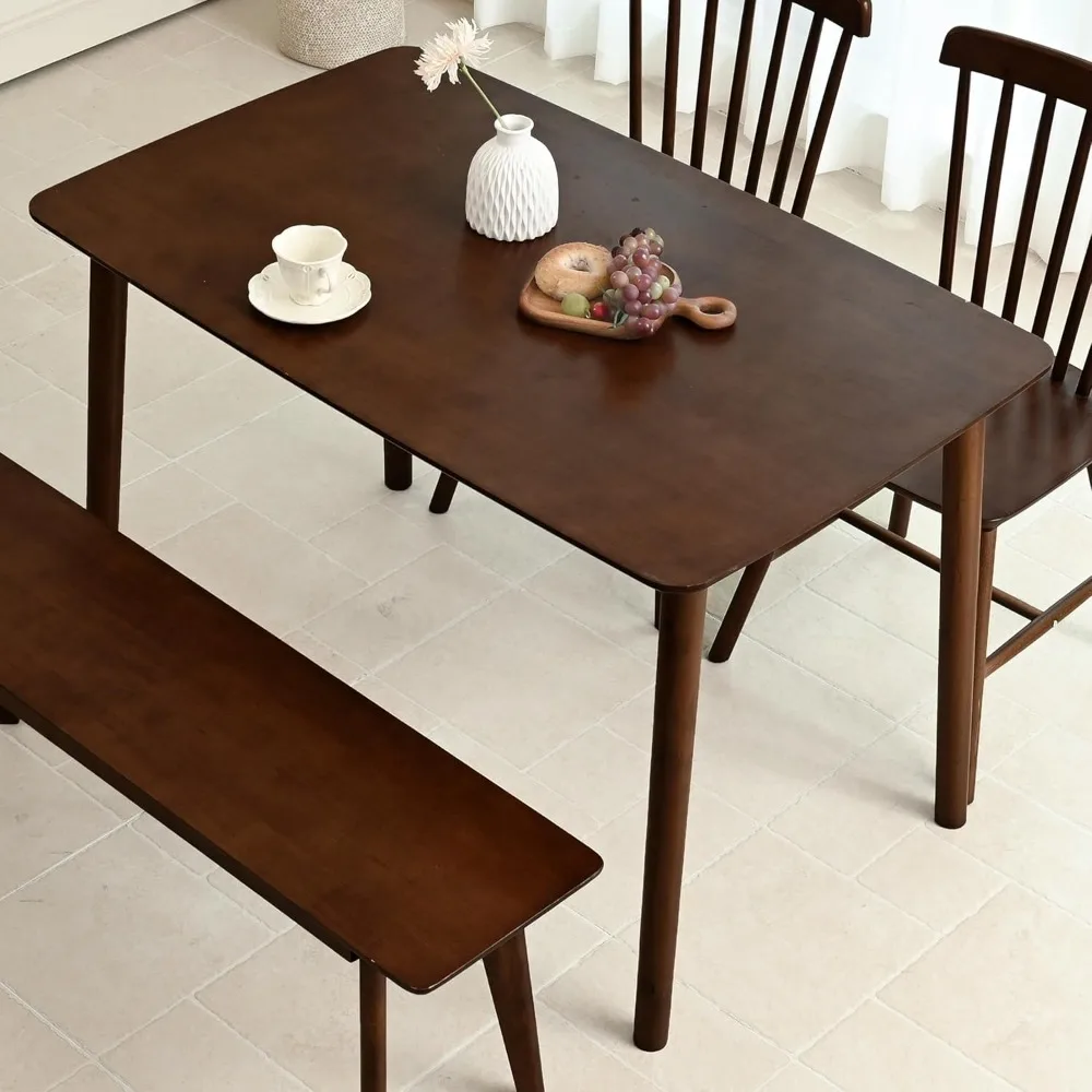 

47.2" Solid Wood Dining Table, Mid Century Modern Wooden Kitchen Table, Farmhouse Dining Room Table, Easy Assembly, Waln