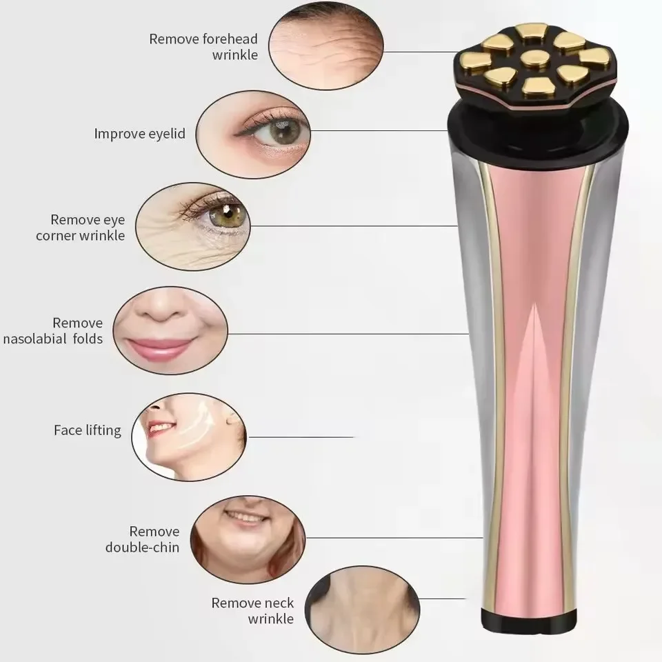 Przenośne urządzenie do liftingu twarzy EMS, masażer RF do twarzy i okolic oczu, mikroprądowy przyrząd do odmładzania skóry, urządzenie kosmetyczne LED przeciwstarzeniowe.