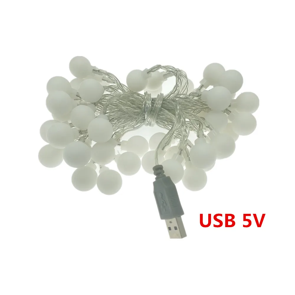 3/5/10M USB Power LED Ball Garland Lights Fairy String Wodoodporna lampa zewnętrzna Boże Narodzenie Wakacje Wesele Światła Dekoracja