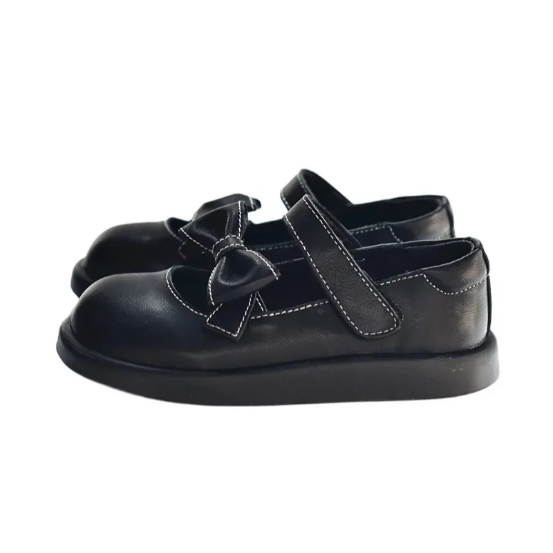 Genuine Leather Girls Leather Shoes Spring Autumn Fashion Bow Children's School Shoes High Quality Cowhide Kids Casual Shoes
