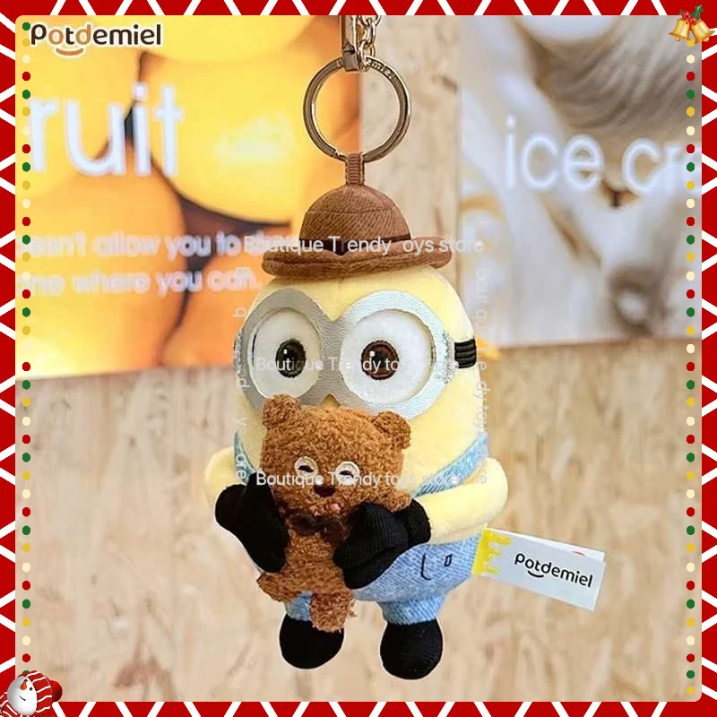 Chaveiro de pelúcia de cavalheiro Minion fofo com gravata borboleta de terno, chaveiro de brinquedo macio para bolsa mochila