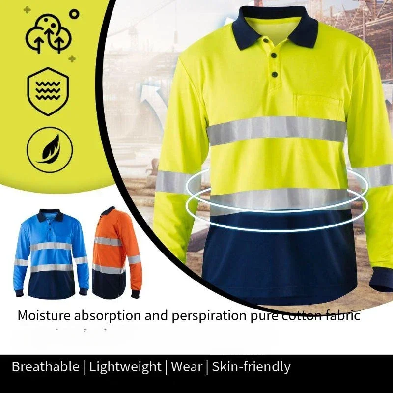 

Reflective Polo Shirts Long Sleeve Summer Quick Dry Construction Clothes Men Hi Vis Safety Shirt Two Tone Workwear