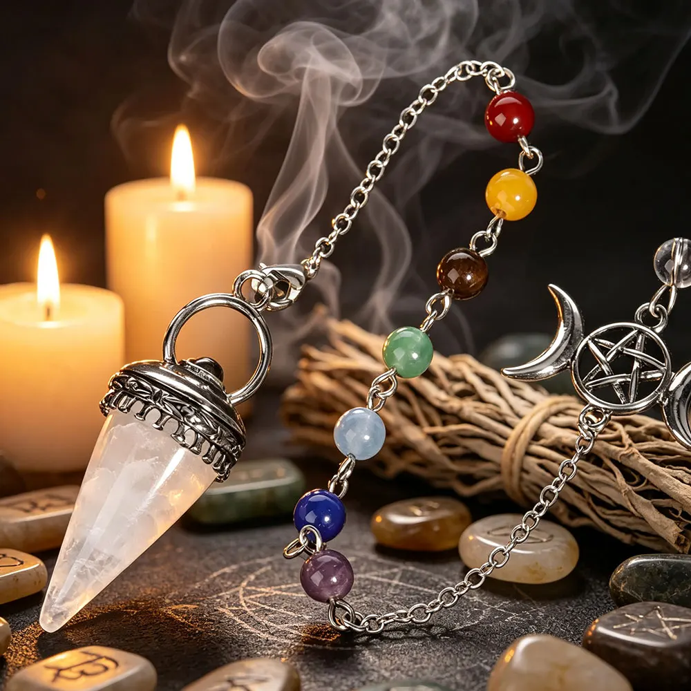 7 Chakras Hexagonal Pointed Crystal Stone Pendulum for Divination Answers 100% Natural Stone Amethysts Clear Quartz Pendulo x426
