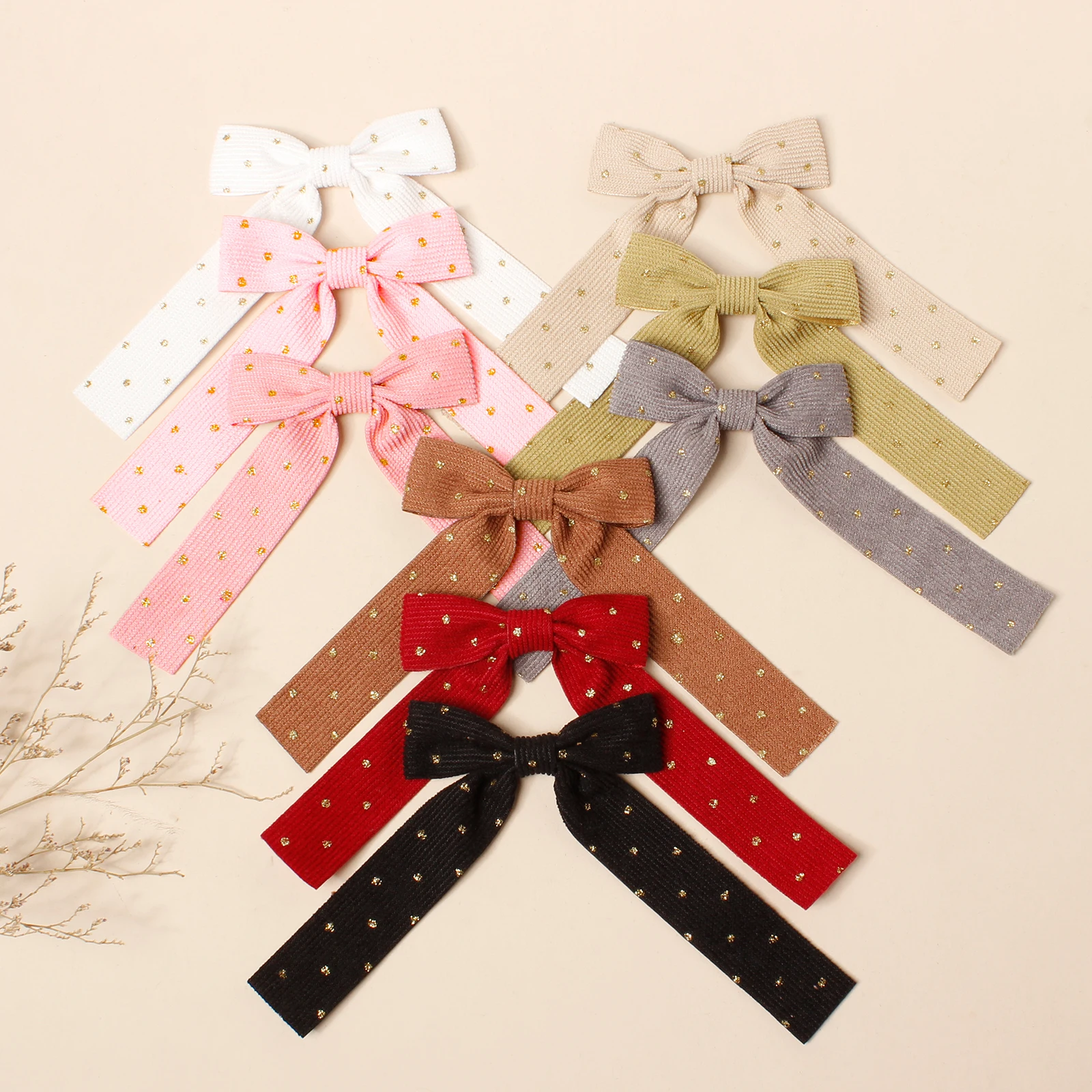 

3pcs Butterfly Knot Corduroy Gold Dot Long Tail Hair Clips Soft Delicate Children Hair Accessories Party Photo Girl Hair Clip