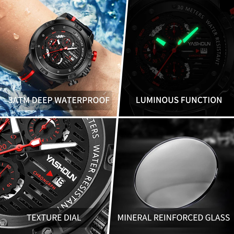 YASHIDUN 新革メンズ腕時計高級クォーツ時計男性用防水日付スポーツ腕時計カジュアル時計男性 Relojes Hombre