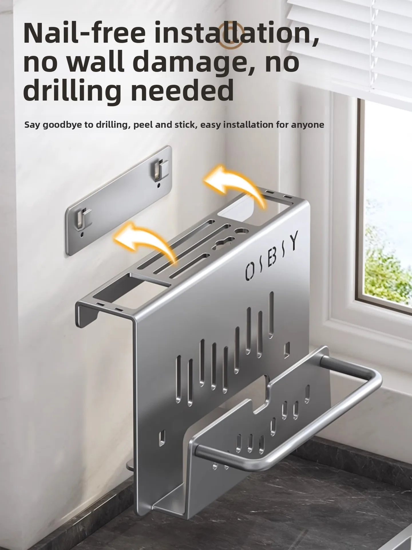 Multi-Functional Kitchen Knife Holder Wall Mounted Drainage Storage Rack Chopsticks Stand No Drilling Required Knife Base