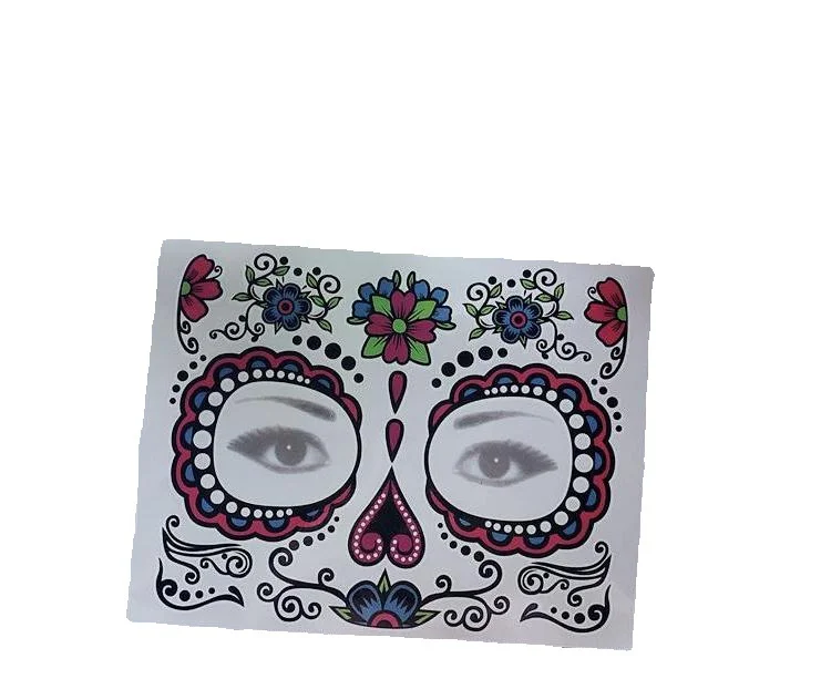 Day of the Dead Skull Face Halloween Cool Beauty Tattoo Waterproof Hot Temporary Tattoo Stickers Wholesale