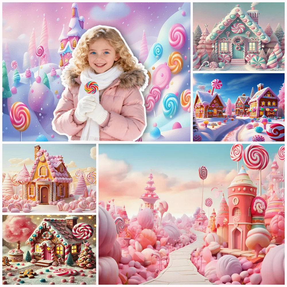 

QQ Pink Candy Castle Christmas Happy Photography Background Children's Birthday Party Decoration Fairy Tale Backdrop Baby Shower