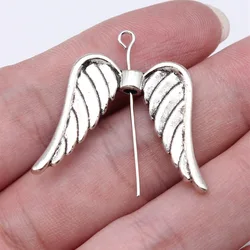 WYSIWYG 5pcs 23x32mm Antique Silver Color Angel Wings Small Hole Beads For DIY Jewelry Making Handmade Jewelry Findings