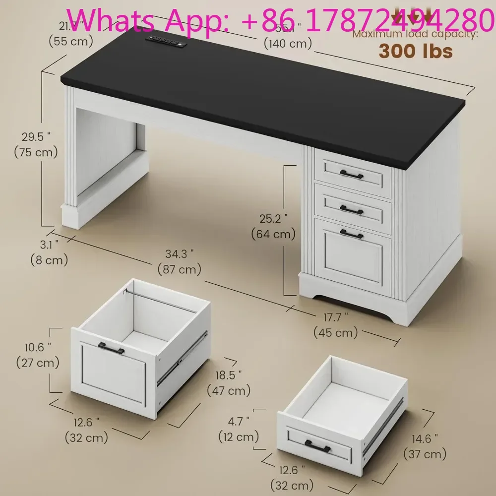 Computer Desk with Storage Drawers and Power Outlet,Workstation for Offic Desk