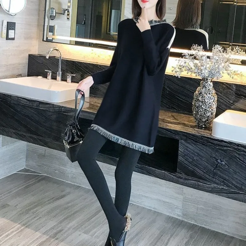 

Women's Autumn and Winter Long Sleeve Pullover Solid Knitted Casual Fashion Elegant Casual Versatile Commuter Dress