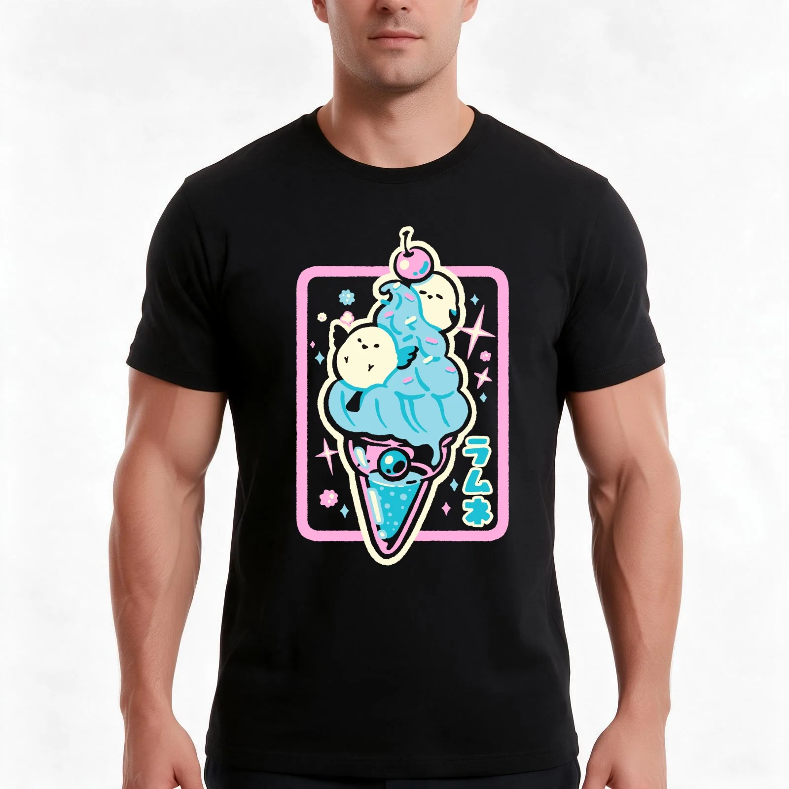 Ramune Soft Ice T-Shirt Summer Casual Cotton Tee Oversized Streetwear Tops Vintage Graphic Print Loose Fit Short Sleeve
