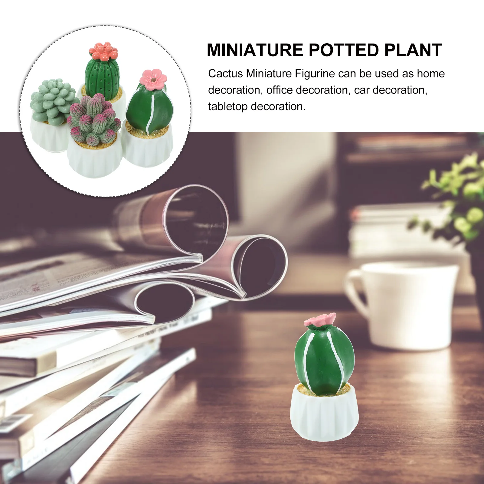

4 Pcs Cactus Ornament Mini Potted Plants Adorable Decorative Small Artificial Model Resin Tiny Office Succulent Planters