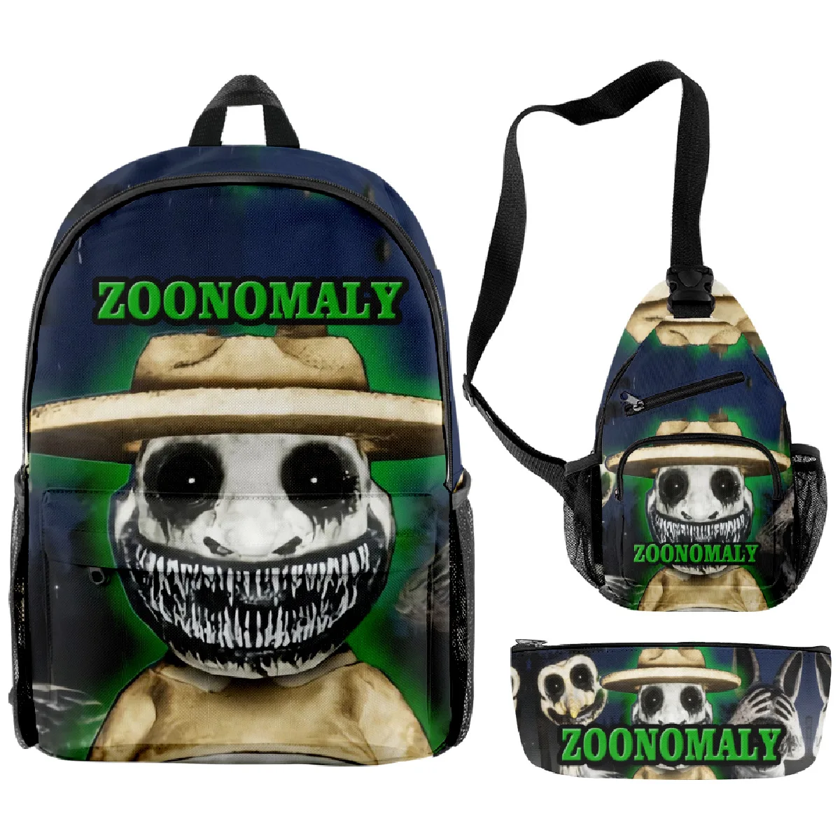 Hip Hop populer Novelty lucu Zoonomaly 3D dicetak 3 buah/set tas sekolah murid perjalanan ransel Laptop tas dada kotak pensil