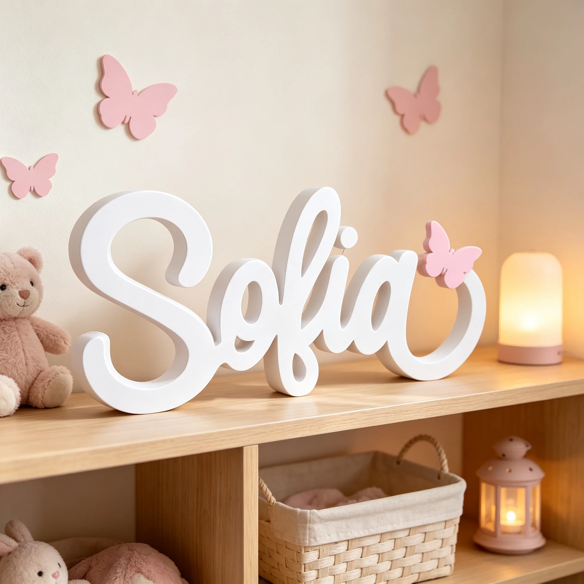 1 Stück personalisierte rosa Schmetterling PVC-Holz-Namensschild, Schlafzimmer-Tischdekoration, Geschenk für Hochzeit, Geburtstag, Sommerabschluss, Weihnachten